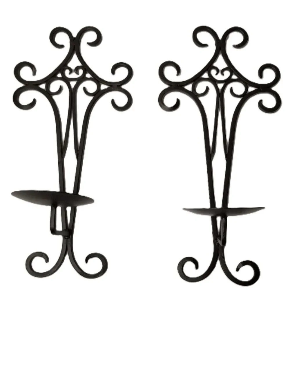 Set 2 Black Metal Wall Candle Sconces Scroll Decor Pair